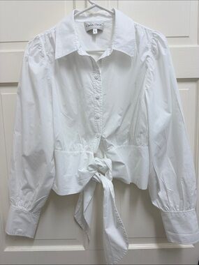Cara Cara Sia White Tie-Front Puff Sleeve Shirt